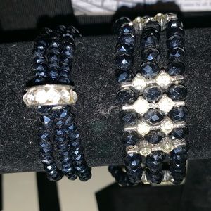 NEW Set of 2 Navy Silver Rhinestone Bracelets